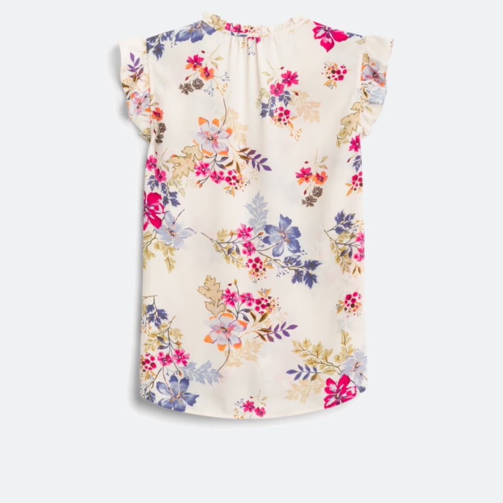 Daniel Rainn Ivory Floral V-Neck Ruffle Sleeve Blouse - Picture 2 of 5